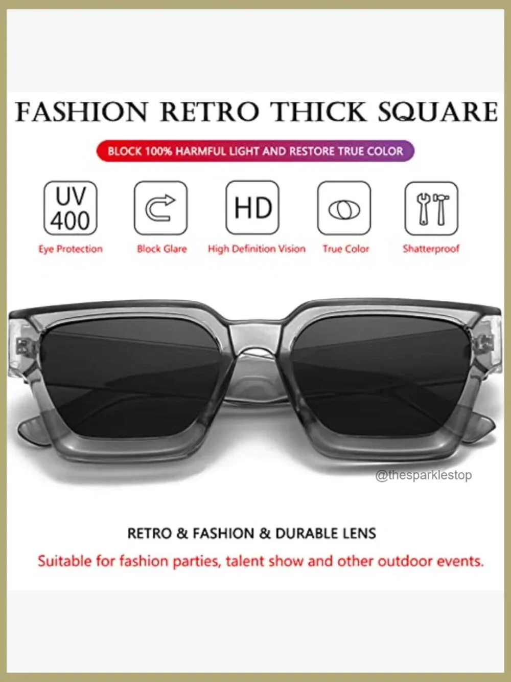 Square Thick Frame Sunglasses Polarized UV Protection Acetate Retro Shades